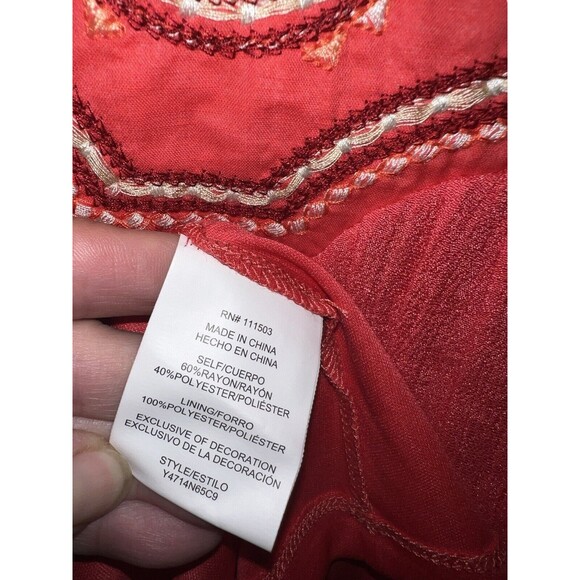 Luxology Dress Womens M Red Embroidered Beaded V-Neck Sleeveless Boho flowy New - Picture 4 of 8